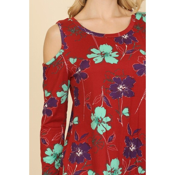 Women’s Cold Shoulder Long Sleeve Top Burgundy Size M - Picture 7 of 13